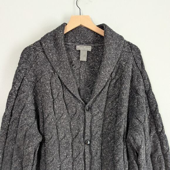 Shawl Collar Cardigan Sweater Mens L Gray Wool Blend Cable Knit Heritage Classic - Picture 2 of 10
